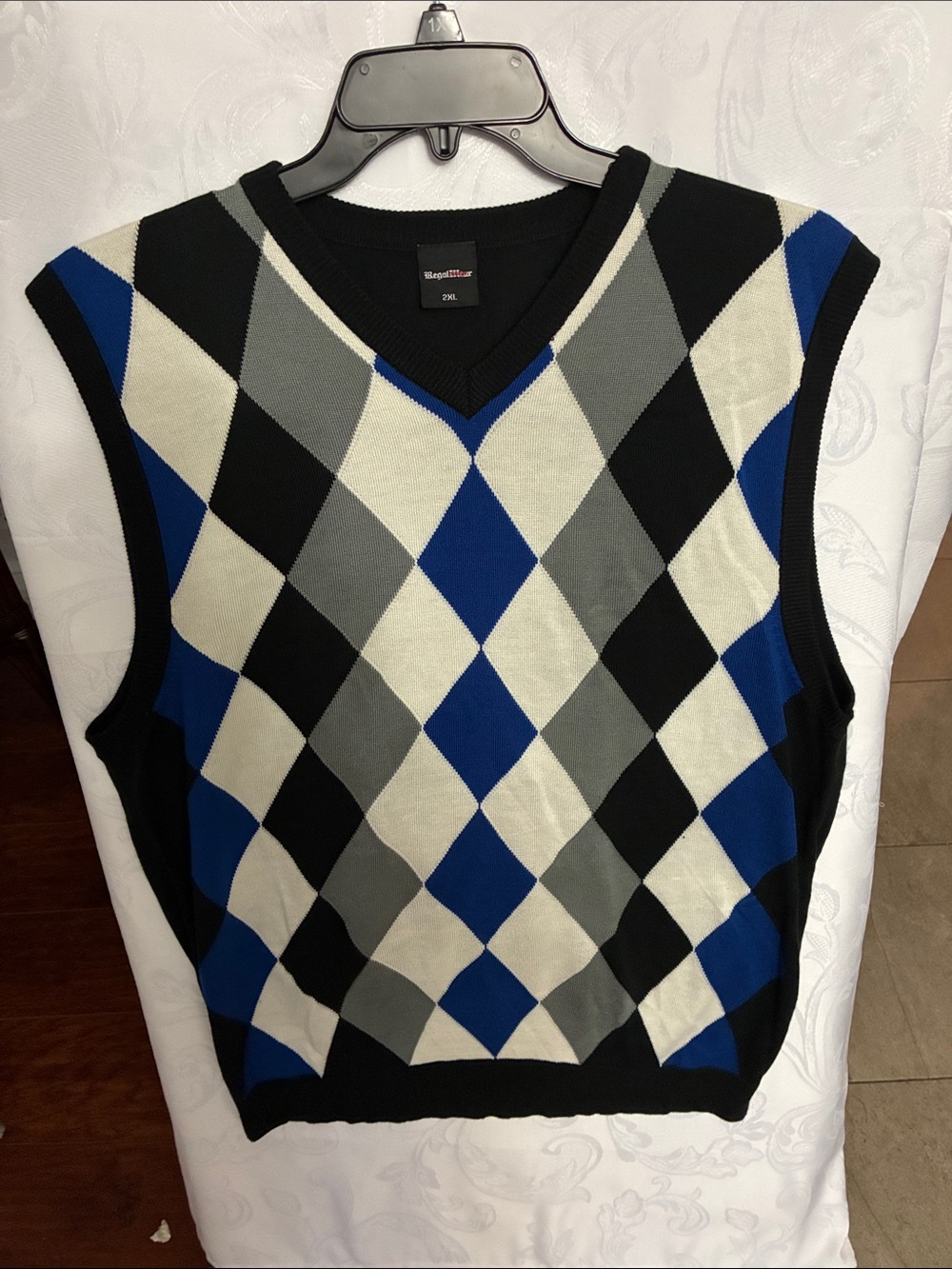 Men’s Black and Blue Argyle V-Neck Sweater Vest
